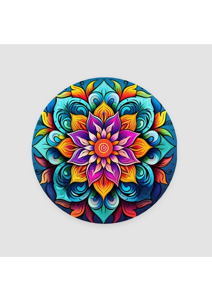 Çiçek Renkli Mandala Tasarımlı Yuvarlak Bardak Altlığı