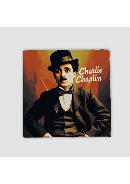 Charlie Chaplin Tasarımlı Doğal Taş Bardak Altlığı