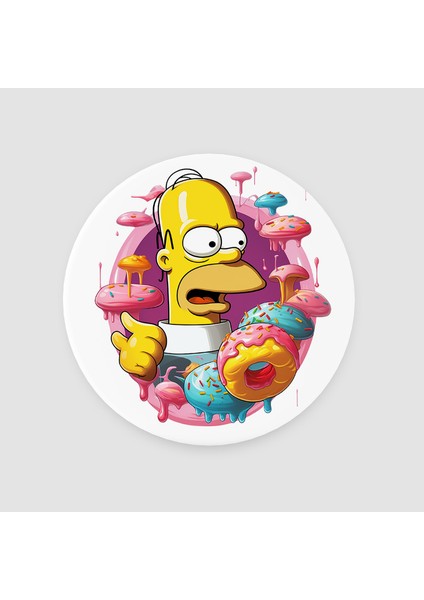 Homer Simpson Donut Tasarımlı Yuvarlak Bardak Altlığı