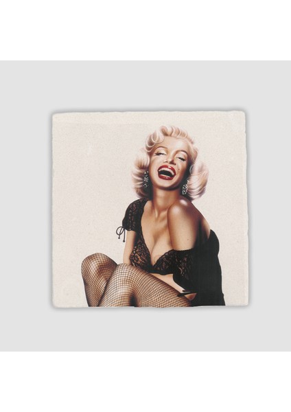 Marilyn Monroe'nun Kahkahası Doğal Taş Kare Bardak Altlığı