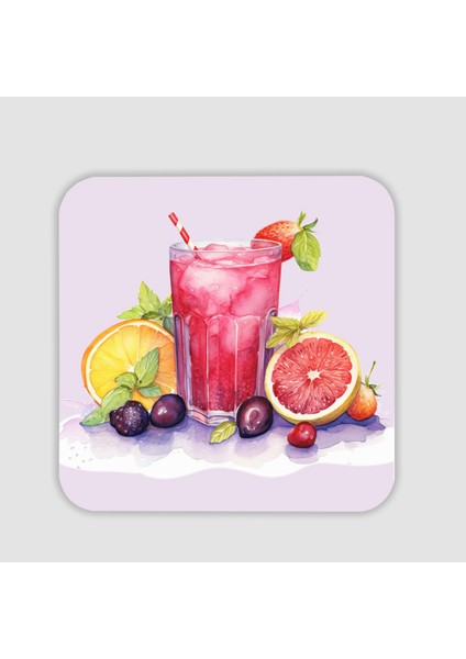 Meyve Kokteyli Tasarımlı Kare Bardak Altlığı