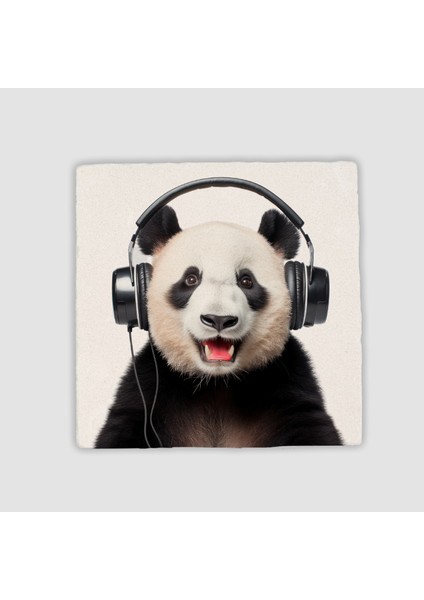 Müzik Tutkunu Panda Tasarımlı Kare Bardak Altlığı