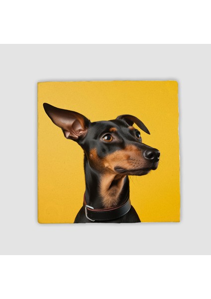 Doberman Tasarımlı Doğal Taş Bardak Altlığı
