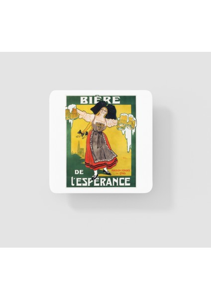 Biere De'l Esperance Retro Tasarımlı Kare Bardak Altlığı
