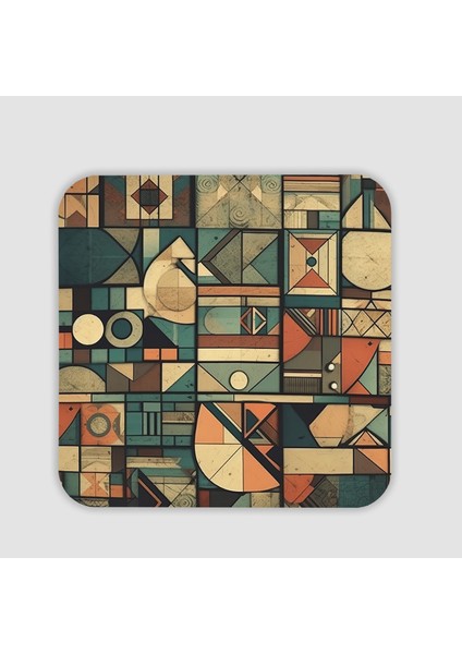 Retro Geometrik Desenli Kare Bardak Altlığı
