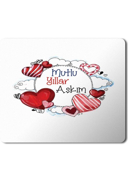 2024 Mutlu Yıllar Aşkım Kalpler Kalp Kırmızı Mousepad Mouse Pad