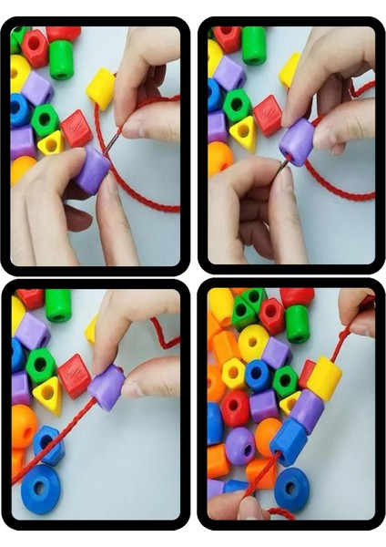 Ipe Boncuk Dizme 30 Parça Geometrik Şekiller Koordinasyon Renk Algı Eğitici Oyun modelleri