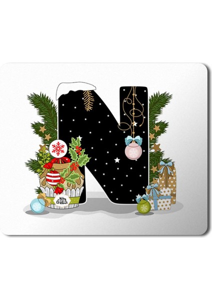 Yeni Yıl Merry Christmas Yılbaşı'na Özel N Harfi Mousepad Mouse Pad