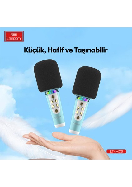 Mc6 LED Işıklı Karaoke Mikrofon - Mavi