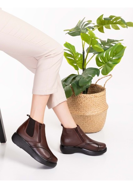 Kadın Kahve Deri Kemik Çıkıntısına Özel Anatomik Taban Rahat Bot