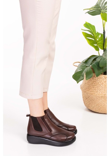 Kadın Kahve Deri Kemik Çıkıntısına Özel Anatomik Taban Rahat Bot fiyatları