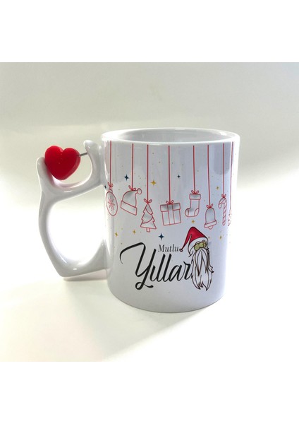 Mutlu Yıllar Asılı Yılbaşı Süsleri Baskılı Dönen Kalp Figürlü Yılbaşı Kupası