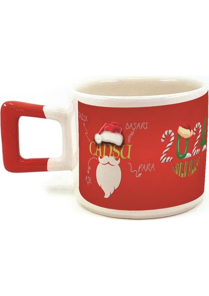 Kişiye Özel Dilekler ile 2024 Tam Tur Baskılı Kırmızı Kulplu Kare Yılbaşı Kupası