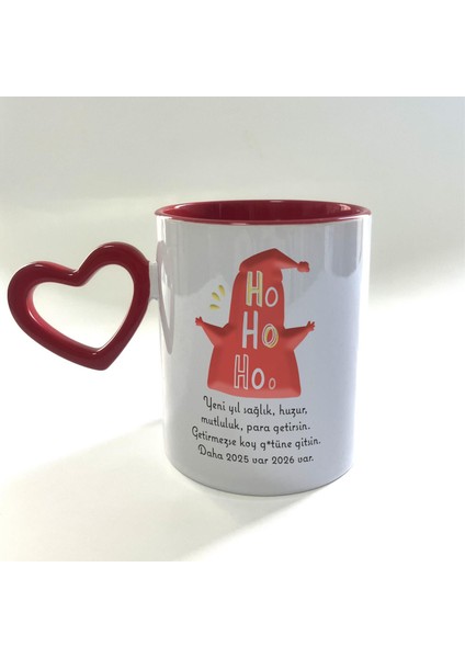 Getirmezse Koy G.tüne Gitsin Baskılı Boş Kalp Kulplu Içi Kırmızı Yılbaşı Kupası
