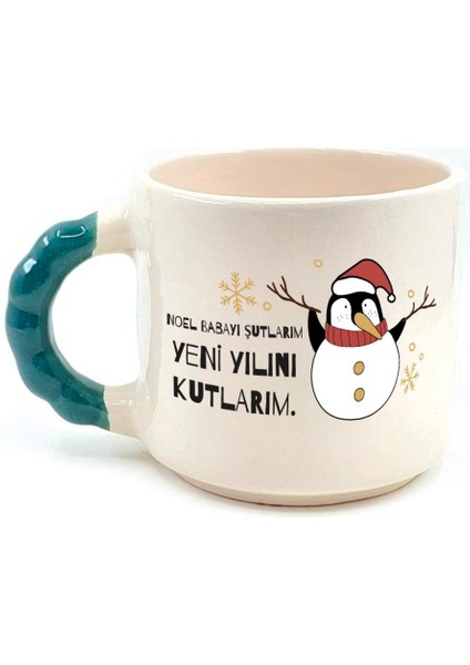 Noel Babayı Şutlarım Baskılı Yeşil Kulplu Boncuk Yılbaşı Kupası