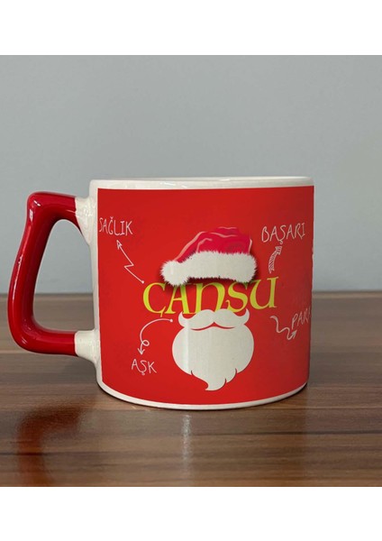 Kişiye Özel Dilekler ile 2024 Tam Tur Baskılı Kırmızı Kulplu D Yılbaşı Kupası