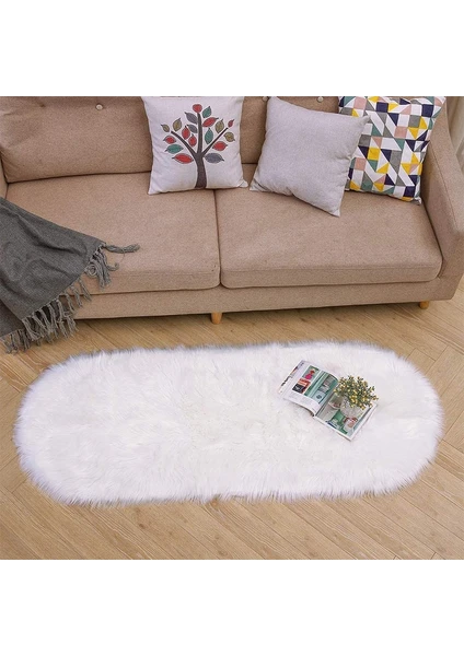 Effe Home Kuzu Post Halı Peluş Oval Premium Dolgun Tüylü Peluş Beyaz Renk-Oval-Elips Elipsler Elipsoval