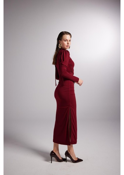 Çift Yırtmaçlı Maxi Serre Etek Bordo indirimleri