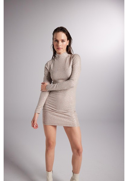 Balıkçı Yaka Mini Galia Elbise Bej