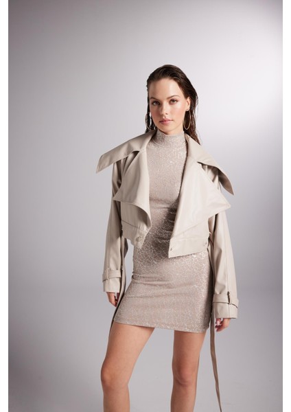 Balıkçı Yaka Mini Galia Elbise Bej indirimleri