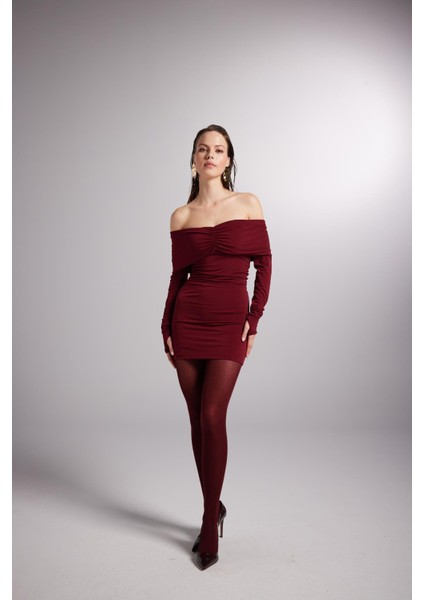 Madonna Yaka Bodycon Mini Elbise Abiye Gece İçin Bordo Renk fiyatları