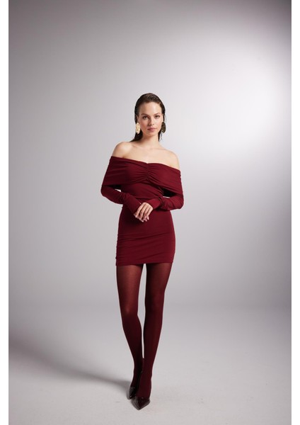 Madonna Yaka Bodycon Mini Elbise Abiye Gece İçin Bordo Renk indirimleri