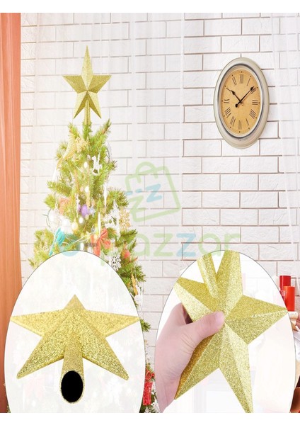 20 cm Gold Dore Simli Işıltılı Noel Christmas Yılbaşı Ağaç Konsept Süsleme Tepe Yıldızı fiyatları