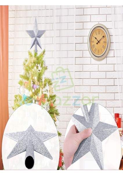 20 cm Gümüş Lame Simli Işıltılı Noel Christmas Yılbaşı Ağaç Konsept Süsleme Tepe Yıldızı