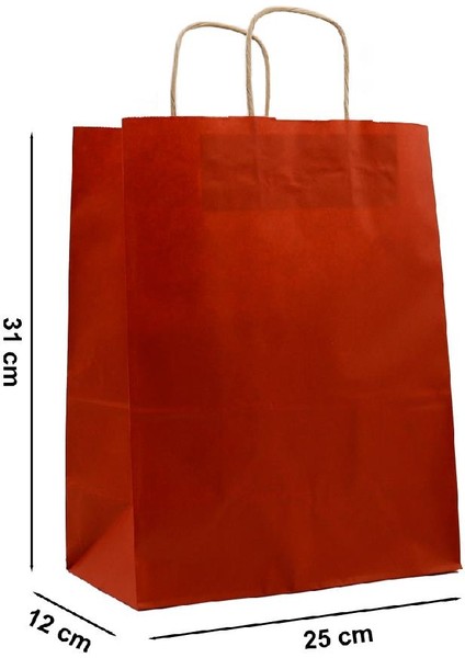 Büküm Saplı Kraft Kağıt Karton Hediye Çanta Poşet Torba - Bordo - 25X31 Cm. - 25 Adetlik 2 Paket