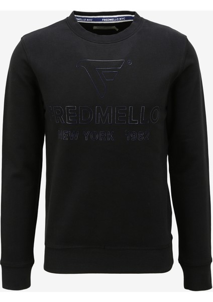 Bisiklet Yaka Siyah Erkek Sweatshırt Fm23W03Fg