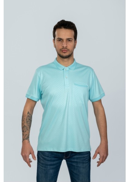 Mint Yeşili Renk - Polo Yaka - Desenli - Cepli - T-Shırt