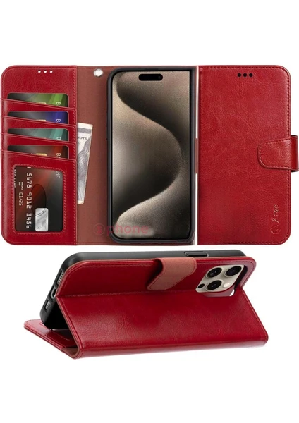 Apple iPhone 15 Pro Max Kılıf Wallet Kartvizitlik Cüzdan Kapaklı Magnet Kopçalı Stand 360 Koruma Deri Doku