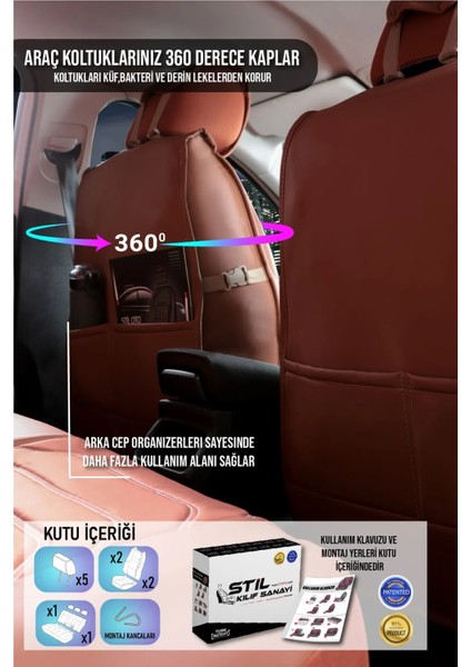 honda City Uyumlu Lüks Deri Oto Koltuk Kılıfı Ön/arka Set (Asya Seri) Tarçın