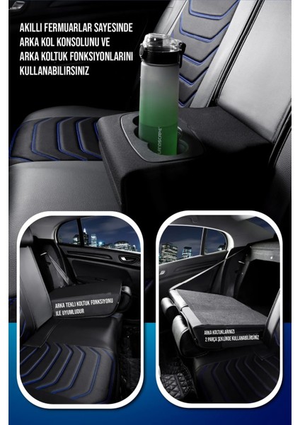 hyundai Getz Uyumlu Lüks Deri Oto Koltuk Kılıfı Ön/arka Set (Asya Seri) Siyah-Mavi