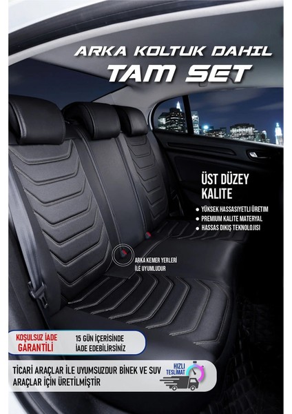 Seat Ateca Uyumlu Lüks Deri Oto Koltuk Kılıfı Ön/arka Set (Asya Seri) Siyah-Beyaz