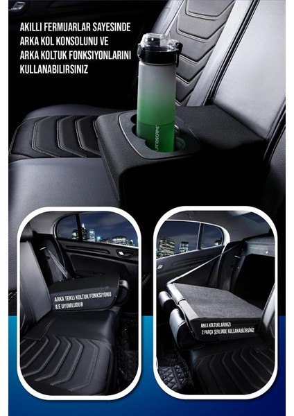 Fiat Egea Cross Uyumlu Lüks Deri Oto Koltuk Kılıfı Ön/arka Set (Asya Seri) Siyah-Beyaz