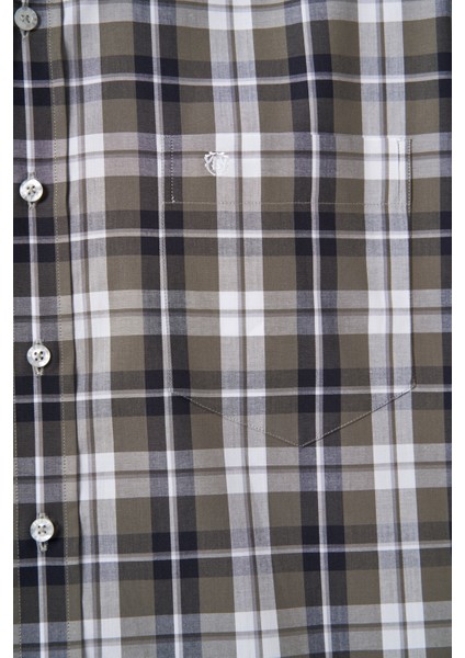 Regular Fit Paşa Yaka Haki Ekoseli Erkek Gömlek GM23K232011_D49 modelleri