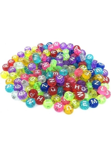 Akrilik Yuvarlak Karışık Renkli Harf Boncuk 7x4 mm 50 gr