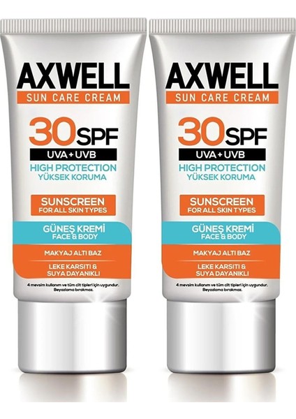 Sun Care Cream Güneş Kremi Yüksek Koruma 30 Spf 50ml 2 Li Fırsat Seti