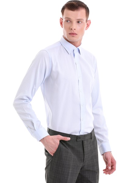 Mavi Comfort Fit Desenli 100% Pamuklu Slim Yaka Uzun Kollu Spor Gömlek