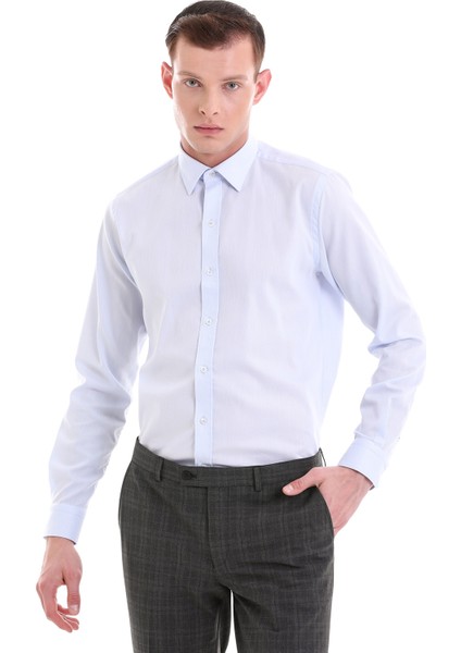 Mavi Comfort Fit Desenli 100% Pamuklu Slim Yaka Uzun Kollu Spor Gömlek