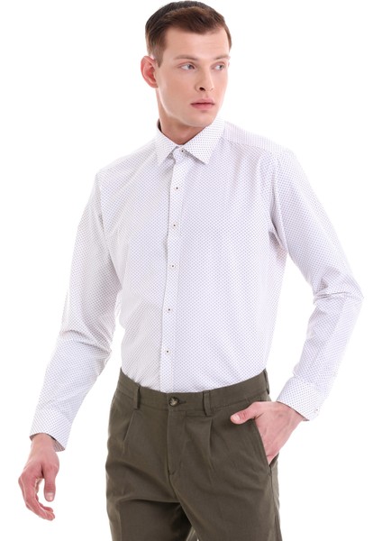 Bordo Slim Fit Baskılı Pamuklu Slim Yaka Uzun Kollu Klasik Gömlek fırsatları