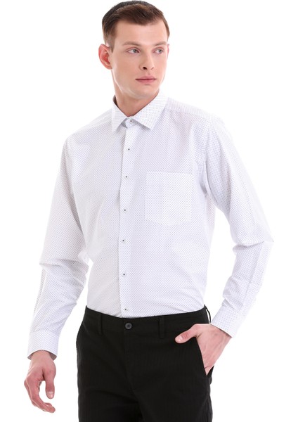 Lacivert Klasik Fit Baskılı Pamuklu Slim Yaka Uzun Kollu Klasik Gömlek modelleri