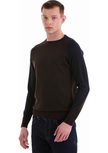 Kahverengi Regular Fit Jakarlı Bisiklet Yaka Yünlü Triko Kazak modelleri