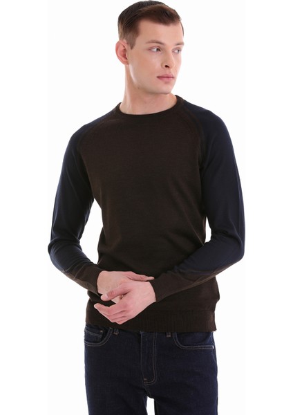 Kahverengi Regular Fit Jakarlı Bisiklet Yaka Yünlü Triko Kazak fırsatları