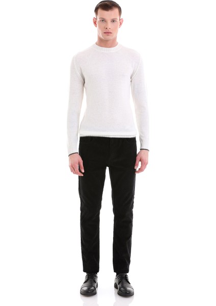 Ekru Regular Fit Düz Bisiklet Yaka Yünlü Casual Triko Kazak fiyatları