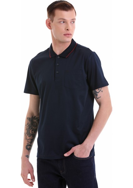 Lacivert Regular Fit Cepli Polo Yaka Merserize Pamuk T-Shirt