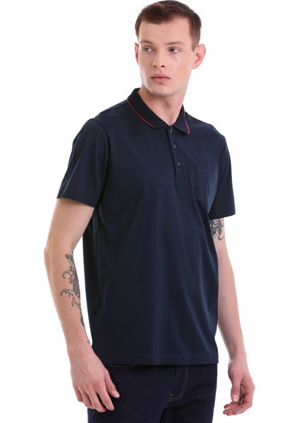 Lacivert Regular Fit Cepli Polo Yaka Merserize Pamuk T-Shirt