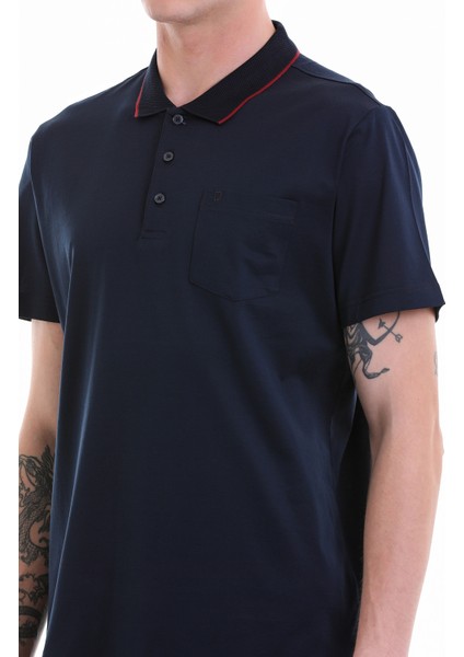 Lacivert Regular Fit Cepli Polo Yaka Merserize Pamuk T-Shirt