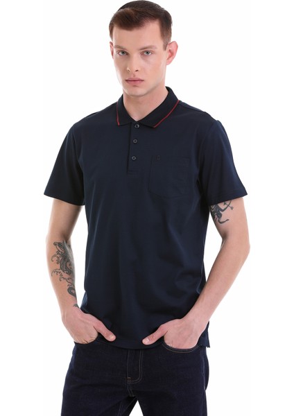 Lacivert Regular Fit Cepli Polo Yaka Merserize Pamuk T-Shirt